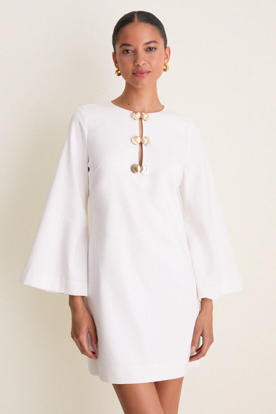 HYACINTH HOUSE Ivory Linen Shell Hardware Etta Mini Caftan NWT